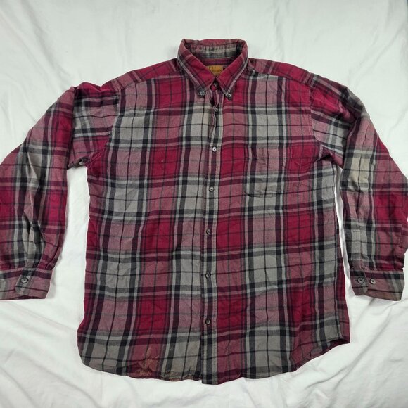 St. Johns Bay Mens XLT Red Plaid Flannel Long Sleeve Button Up Shirt Winter Warm - Picture 1 of 10